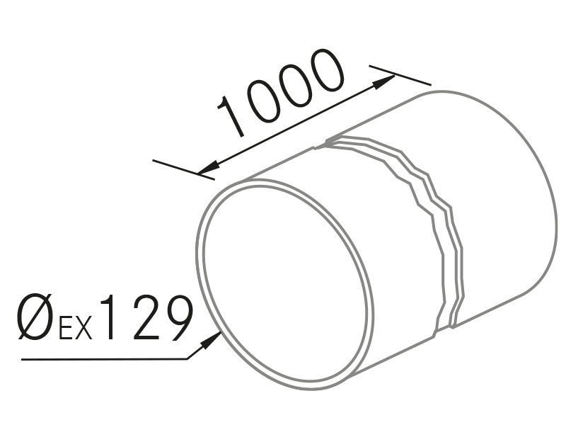 Hottes - Conducto redondo 1m. Ø125 - Dessin technique