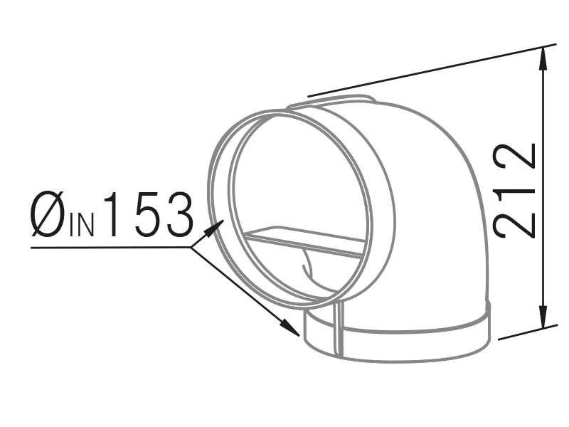 Hottes - Codo vertical redondo Ø150 - Dessin technique