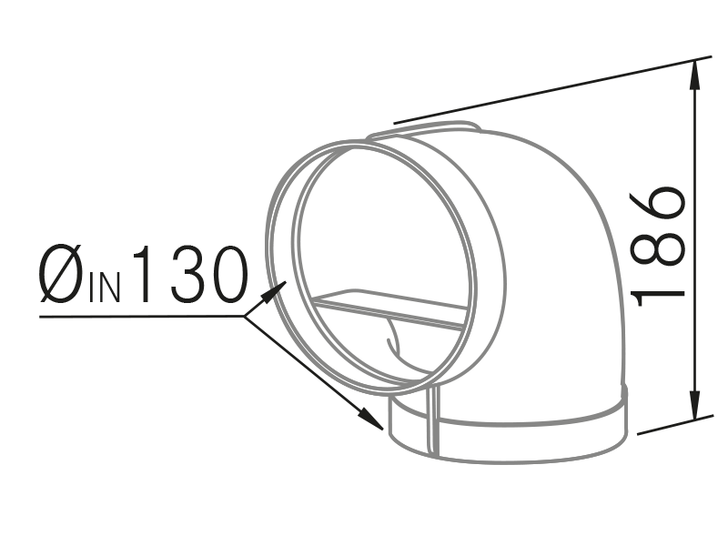 Hottes - Codo vertical redondo Ø125 - Dessin technique