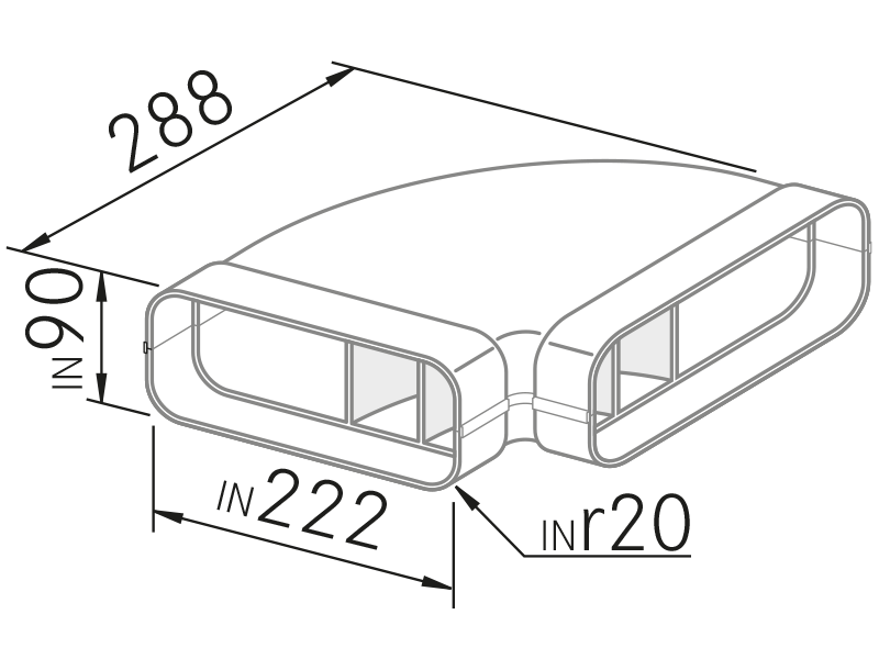 Hottes - Codo horizontal 90º plano - Dessin technique