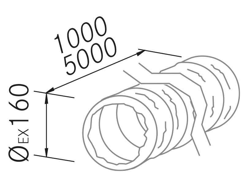 Hottes - Tubo flexible redondo 1m. Ø150 PVC - Dessin technique