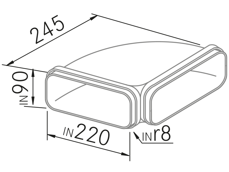 Hottes - Codo horizontal 90º plano - Dessin technique